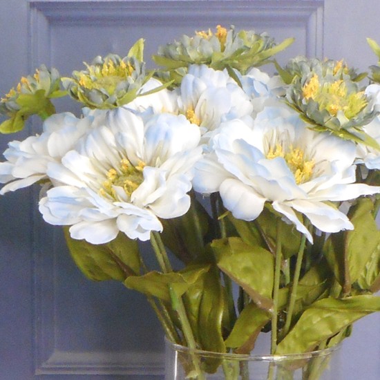 Zinnia and Bud Blue 43.5cm Artificial Flowers
